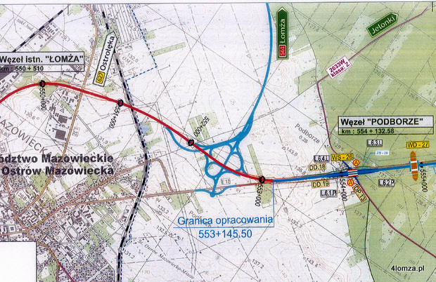 Planowany do budowy węzeł Podborze łączący w okolic Ostrowi Mazowieckiej dwie drogi ekspresowe S-8 (na Białystok) i S-61 (na Łomżę)