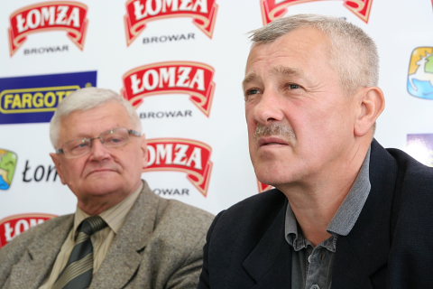 Prezes ŁKS Browar Łomża Stanisław Kaseja i trener Jan Makowiecki
