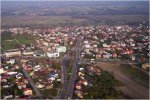 Foto: rondo - ulica Sikorskiego i Szosa Zambrowska, w dali rzeka Narew i most, wysokość lotu około 150 m