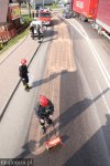 Foto: strażacy rozsypują specjalny proszek wchłaniający olej