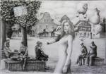 "PROJEKT:Dmuchane obiekty na rynku łomżyńskim
Ciszę i spokój miasta Łomży zaburzają surrealistyczne,
dmuchane obiekty. Miasto poprzez absurdalną i groteskową
ingerencję artystyczną nabiera magicznego i nierealnego 
charakteru." Julia Curyło Łomża 2008  

RYSUNEK OŁÓWKIEM 100X70 CM WIOSNA 2013