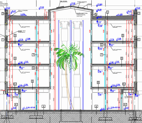 Pokaźnych rozmiarów palma w atrium planowanego biurowca Parku Przemysłowego Łomża.