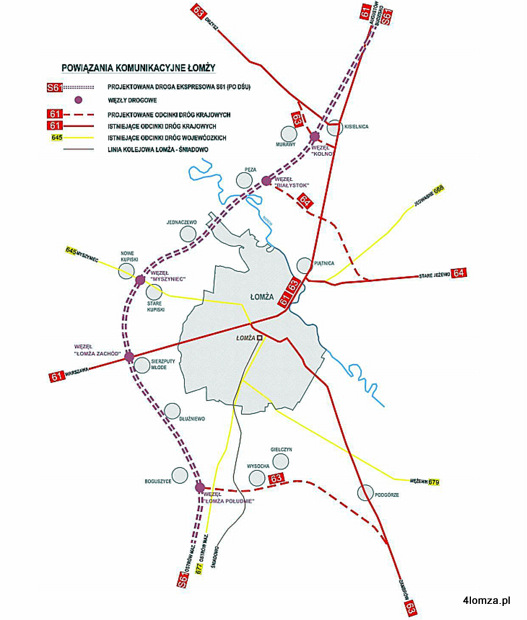 Planowana obwodnica Łomży. (rys. projekt studium uwarunkowań i kierunków zagospodarowania przestrzennego miasta Łomża)