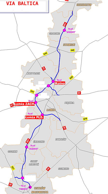 Tak ma przebiegać łomżyńska Via Baltica czyli droga ekspresowa S61 od Ostrowi Mazowieckiej po Szczuczyn
