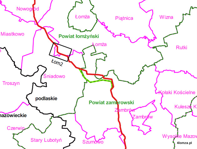 Planowany przebieg odnogi od gazociągu PL-LT do Hołowczyc