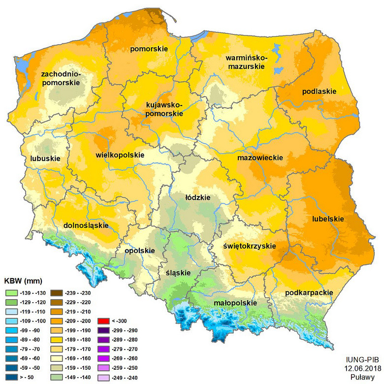 Monitoring Suszy Rolniczej  IUNG-PIB - w trzecim okresie raportowania tj. od 11 kwietnia do 10 czerwca 2018 roku, stwierdzamy wystąpienie suszy rolniczej na obszarze Polski.