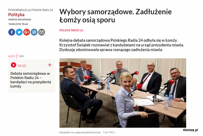 Radiowej debaty piątki kandydatów na prezydenta Łomży można posłuchać w internecie na stronie polskieradio24.pl