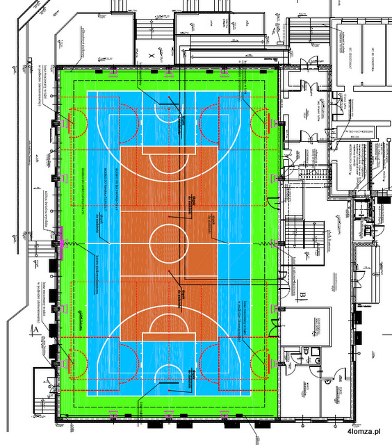 Plan rozmieszczenia boisk w nowej sali gimnastycznej SP 2