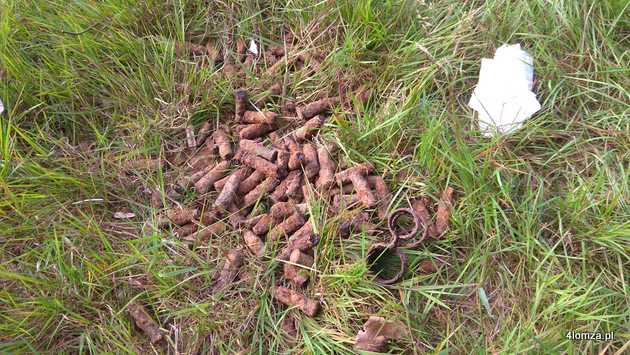 Przerdzewiałe łuski po nabojach z czasów II wojny światowej znalezione w okolicy Giełczyna
