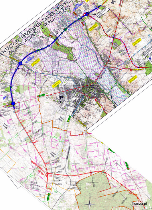 Obwodnica Łomży w ciągu Via Baltica. Mota Engil ma zbudować południową część na mapie zaznaczoną kolorem czerwonym