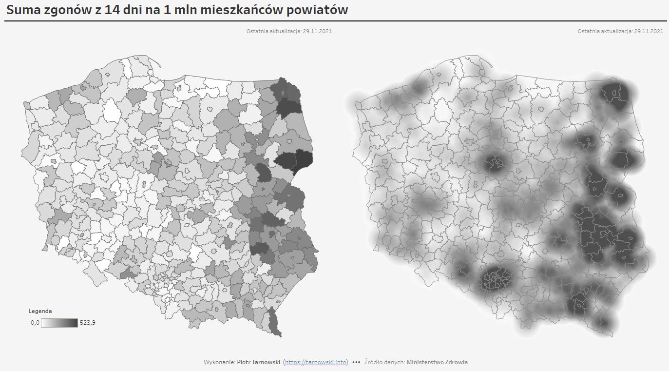 Wykonanie map: Piotr Tarnowki (tarnowski.info), źródło danych Ministerstwo Zdrowia