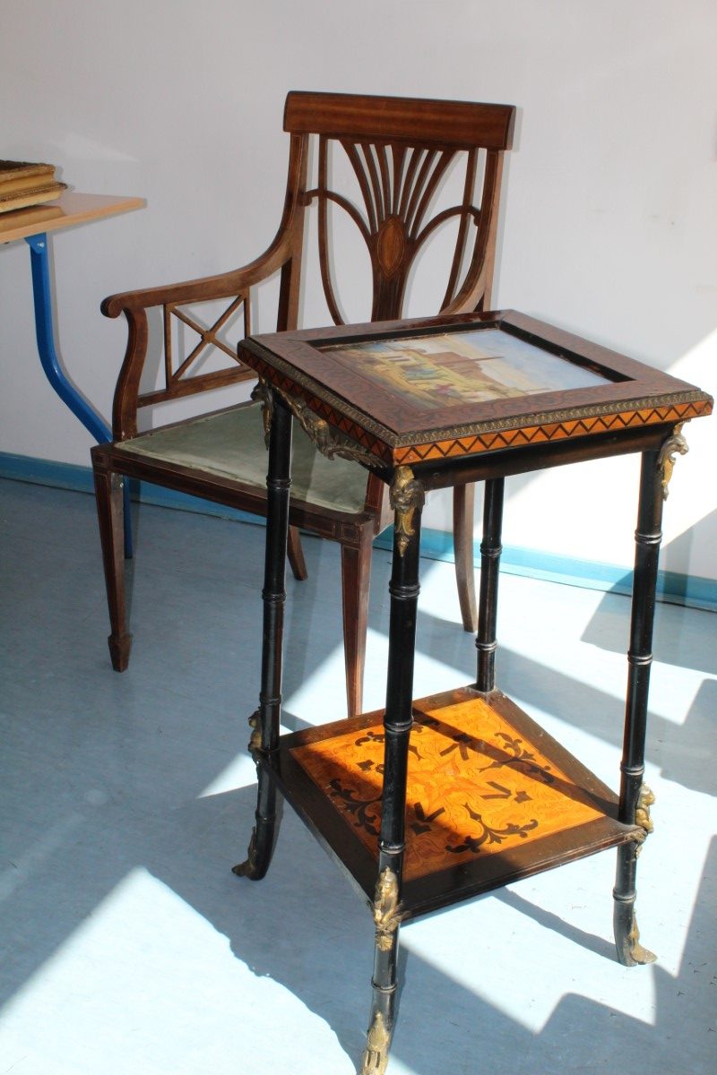 Krzesło i stolik z pracowni Wojciecha Kossaka