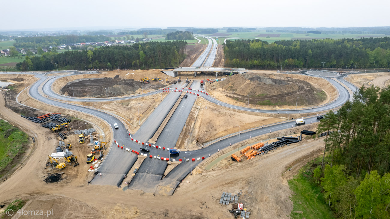 Widok na węzeł Łomża Zachód i budowaną drogę w kierunku węzła Łomża Południe